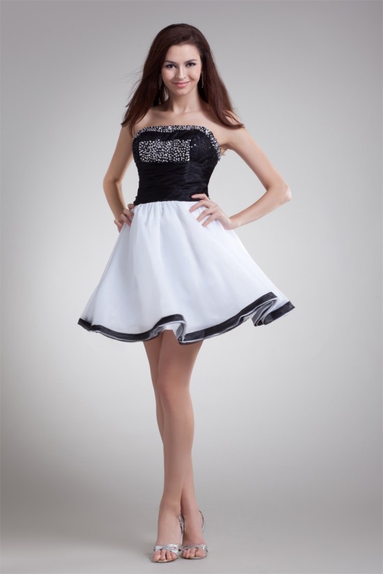 Organza Elastic Woven Satin Strapless A-Line Prom/Formal Evening Dresses 02021482