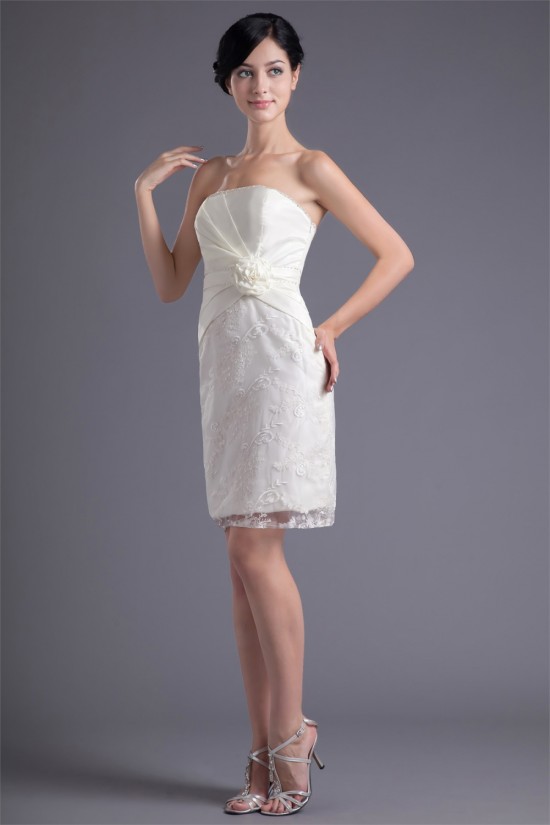 Short/Mini Handmade Flowers Satin Lace Prom/Formal Evening Dresses 02021505 Short/Mini Handmade Flowers Satin Lace Prom/Formal Evening Dresses 02021505