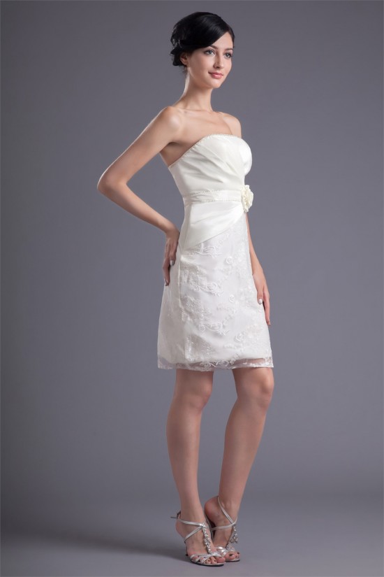 Short/Mini Handmade Flowers Satin Lace Prom/Formal Evening Dresses 02021505 Short/Mini Handmade Flowers Satin Lace Prom/Formal Evening Dresses 02021505