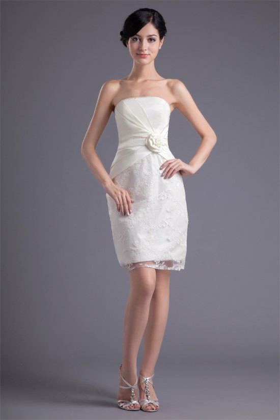 Short/Mini Handmade Flowers Satin Lace Prom/Formal Evening Dresses 02021505 Short/Mini Handmade Flowers Satin Lace Prom/Formal Evening Dresses 02021505