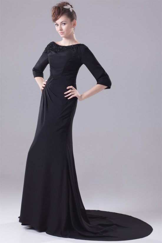 Court Train Sheath/Column Chiffon Long Black Prom/Formal Evening Dresses 02020163 Court Train Sheath/Column Chiffon Long Black Prom/Formal Evening Dresses 02020163