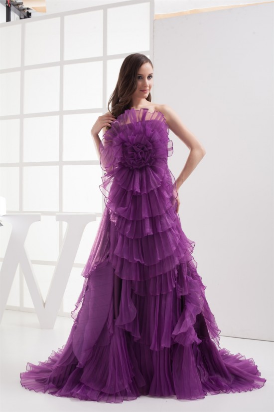 Court Train Strapless Satin Organza Handmade Flowers Prom/Formal Evening Dresses 02020165 Court Train Strapless Satin Organza Handmade Flowers Prom/Formal Evening Dresses 02020165