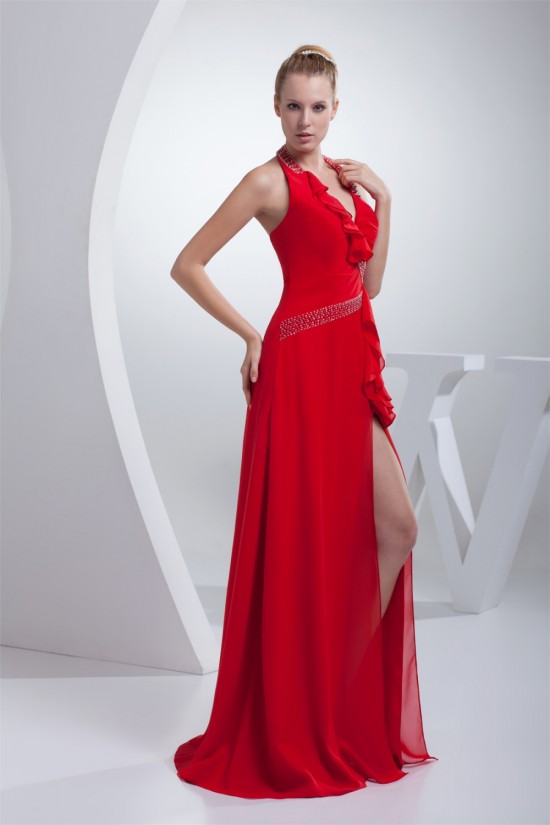 Floor-Length Beading Sleeveless Halter A-Line Long Red Prom/Formal Evening Dresses 02020185 Floor-Length Beading Sleeveless Halter A-Line Long Red Prom/Formal Evening Dresses 02020185