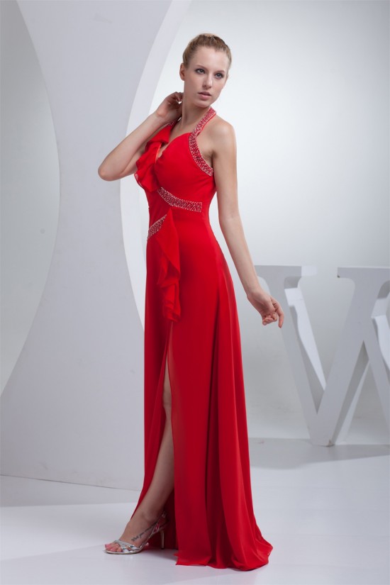 Floor-Length Beading Sleeveless Halter A-Line Long Red Prom/Formal Evening Dresses 02020185 Floor-Length Beading Sleeveless Halter A-Line Long Red Prom/Formal Evening Dresses 02020185