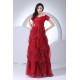 Floor-Length Satin Fine Netting Short Sleeve V-Neck Prom/Formal Evening Dresses 02020191