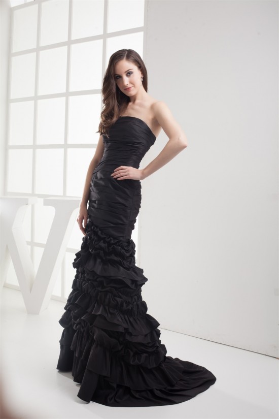 Mermaid/Trumpet Sleeveless Strapless Brush Sweep Train Long Black Prom Evening Dresses 02020222 Mermaid/Trumpet Sleeveless Strapless Brush Sweep Train Long Black Prom Evening Dresses 02020222
