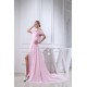 Off-the-Shoulder Sheath/Column Long Pink Chiffon Prom/Formal Evening Dresses 02020225