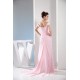 Off-the-Shoulder Sleeveless Brush Sweep Train Long Pink Prom/Formal Evening Dresses 02020226