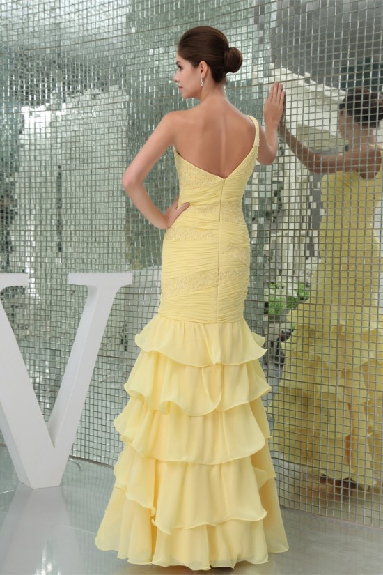 Trumpet/Mermaid One-Shoulder Beading Chiffon Long Yellow Prom/Formal Evening Dresses 02020229 Trumpet/Mermaid One-Shoulder Beading Chiffon Long Yellow Prom/Formal Evening Dresses 02020229