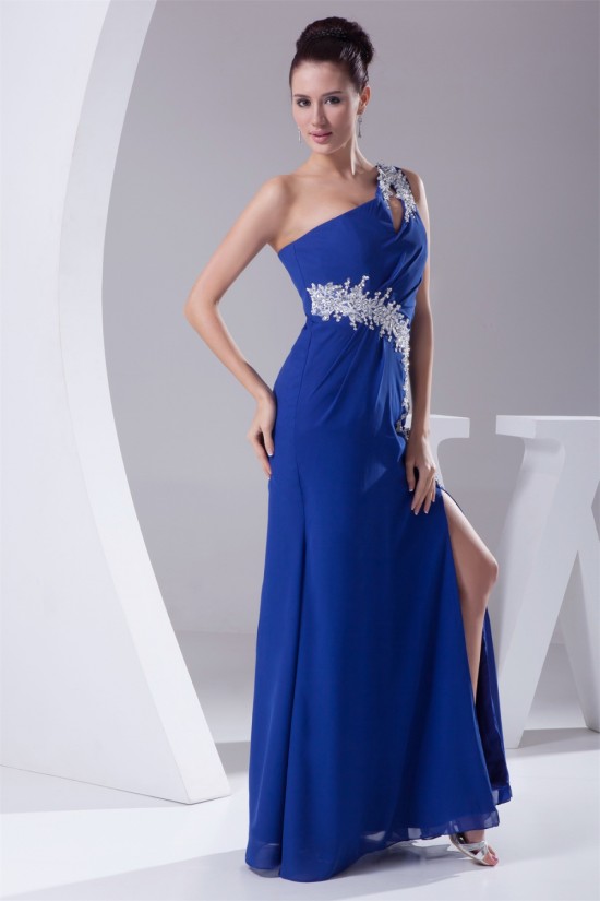 One-Shoulder Sheath/Column Chiffon Long Blue Prom/Formal Evening Dresses 02020234 One-Shoulder Sheath/Column Chiffon Long Blue Prom/Formal Evening Dresses 02020234