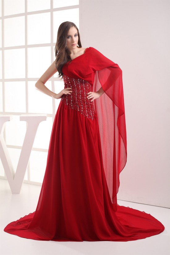 A-Line One-Shoulder Sleeveless Beading Long Red Prom/Formal Evening Dresses 02020236 A-Line One-Shoulder Sleeveless Beading Long Red Prom/Formal Evening Dresses 02020236