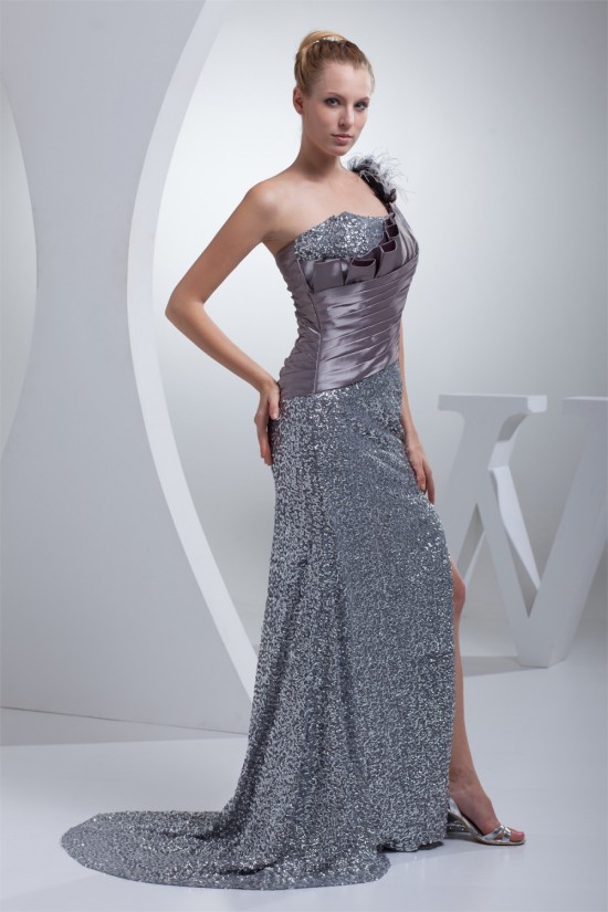 Trumpet/Mermaid Pleats One-Shoulder Sequined Material Prom/Formal Evening Dresses 02020242