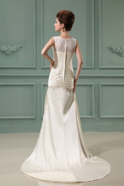 Ruched Lace Silk like Satin Square Court Train Prom/Formal Evening Dresses 02020251