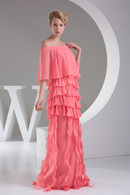 Ruffles Chiffon Portrait 3/4 Length Prom/Formal Evening Dresses 02020258