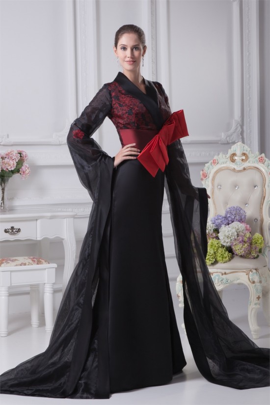 Long Black V-Neck Bows Prom/Formal Evening Dresses 02020276 Long Black V-Neck Bows Prom/Formal Evening Dresses 02020276