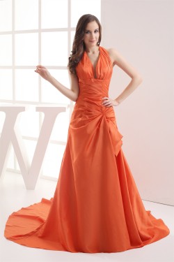 A-Line Halter Pick Ups Court Train Long Prom/Formal Evening Dresses 02020278
