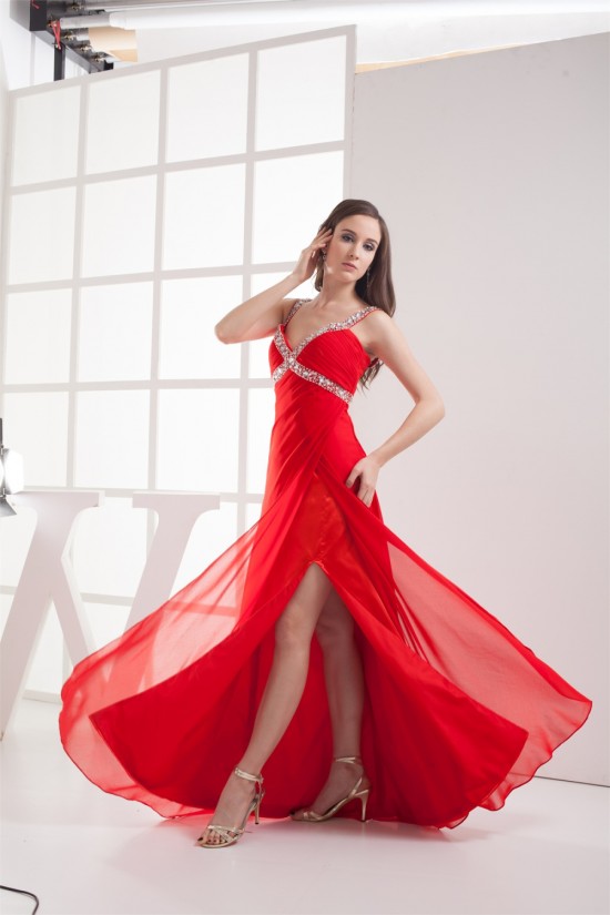 Sheath/Column Brush Sweep Train Sleeveless Long Red Chiffon Prom/Formal Evening Dresses 02020289 Sheath/Column Brush Sweep Train Sleeveless Long Red Chiffon Prom/Formal Evening Dresses 02020289