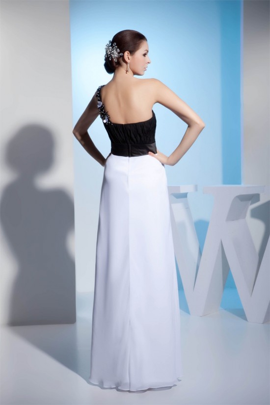 Sheath/Column One-Shoulder Black White Floor-Length Evening Formal Bridesmaid Dresses 02020298 Sheath/Column One-Shoulder Black White Floor-Length Evening Formal Bridesmaid Dresses 02020298
