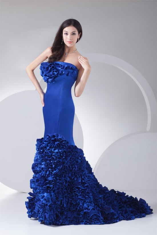 Long Blue Strapless Ruffles Prom/Formal Evening Dresses 02020300 Long Blue Strapless Ruffles Prom/Formal Evening Dresses 02020300