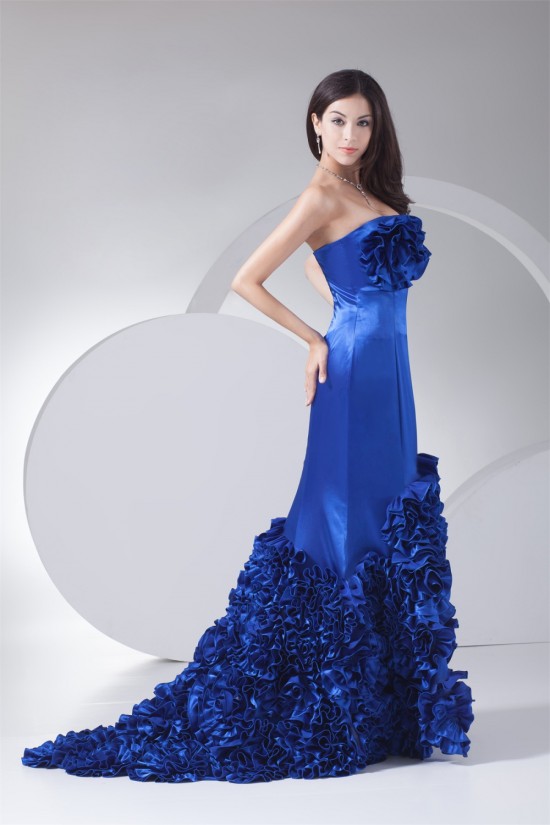Long Blue Strapless Ruffles Prom/Formal Evening Dresses 02020300 Long Blue Strapless Ruffles Prom/Formal Evening Dresses 02020300