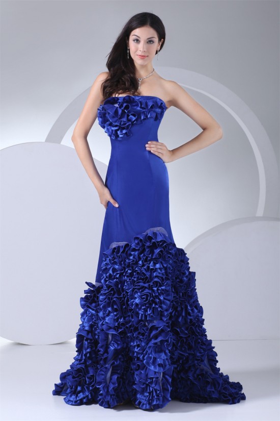 Long Blue Strapless Ruffles Prom/Formal Evening Dresses 02020300 Long Blue Strapless Ruffles Prom/Formal Evening Dresses 02020300
