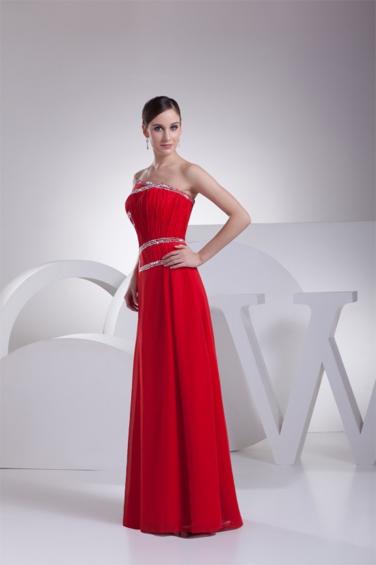 Sheath/Column Strapless Beading Long Red Chiffon Prom/Formal Evening Dresses 02020308 Sheath/Column Strapless Beading Long Red Chiffon Prom/Formal Evening Dresses 02020308