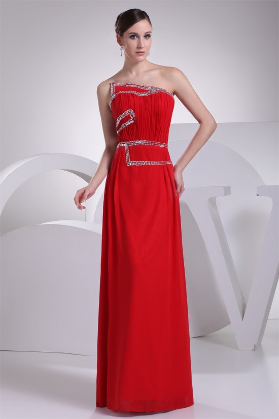 Sheath/Column Strapless Beading Long Red Chiffon Prom/Formal Evening Dresses 02020308 Sheath/Column Strapless Beading Long Red Chiffon Prom/Formal Evening Dresses 02020308