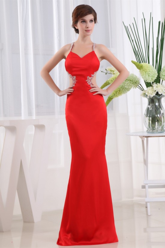 Mermaid/Trumpet Halter Beaded Long Red Prom/Formal Evening Dresses 02020374