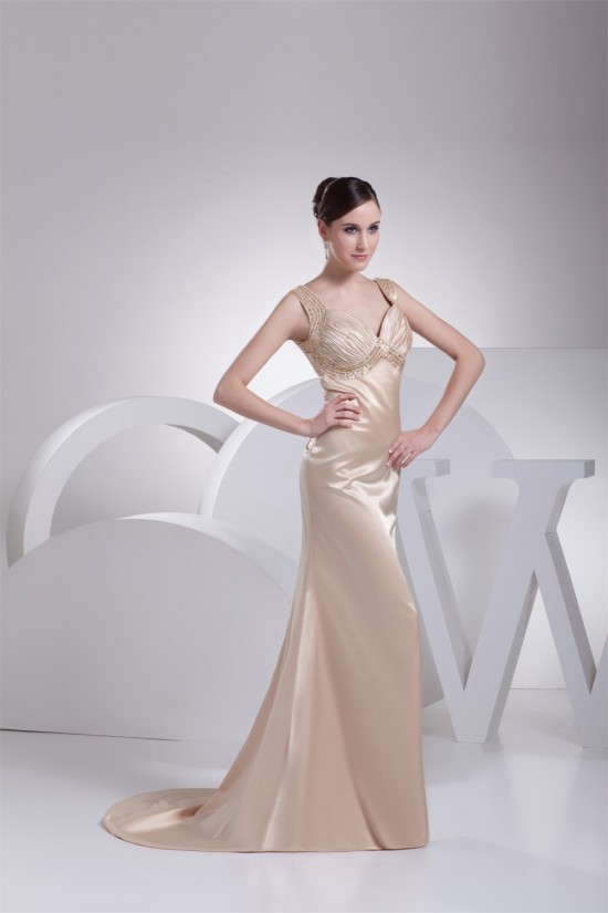 Trumpet/Mermaid Silk like Satin Brush Sweep Train Beaded Prom/Formal Evening Dresses 02020382 Trumpet/Mermaid Silk like Satin Brush Sweep Train Beaded Prom/Formal Evening Dresses 02020382