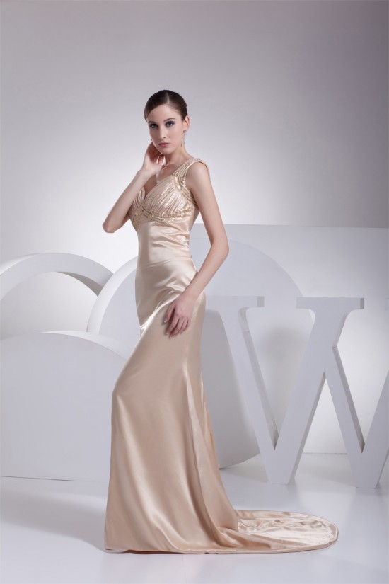 Trumpet/Mermaid Silk like Satin Brush Sweep Train Beaded Prom/Formal Evening Dresses 02020382 Trumpet/Mermaid Silk like Satin Brush Sweep Train Beaded Prom/Formal Evening Dresses 02020382