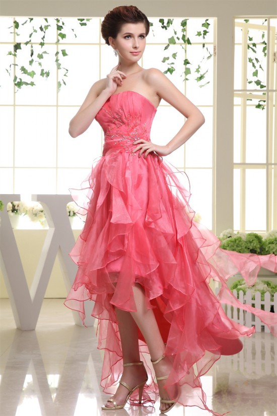 High Low Strapless Beading Asymmetrical Organza Prom/Formal Evening Dresses 02020402