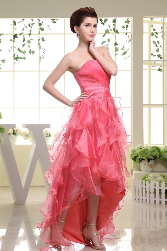 High Low Strapless Beading Asymmetrical Organza Prom/Formal Evening Dresses 02020402