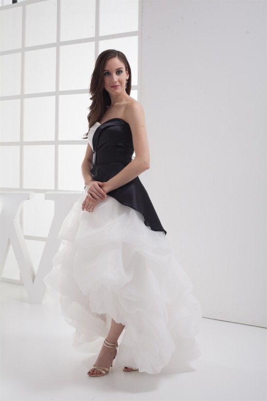 A-Line Sweetheart Sleeveless Cascading Ruffles Black White Prom/Formal Evening Dresses 02020423