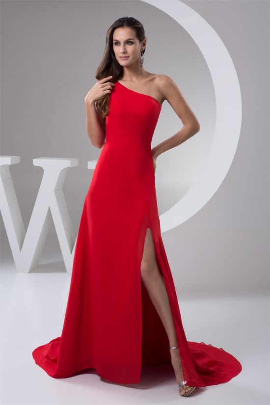 Beading Chiffon Brush Sweep Train Sheath/Column One-Shoulder Evening Bridesmaid Dresses 02020477 Beading Chiffon Brush Sweep Train Sheath/Column One-Shoulder Evening Bridesmaid Dresses 02020477