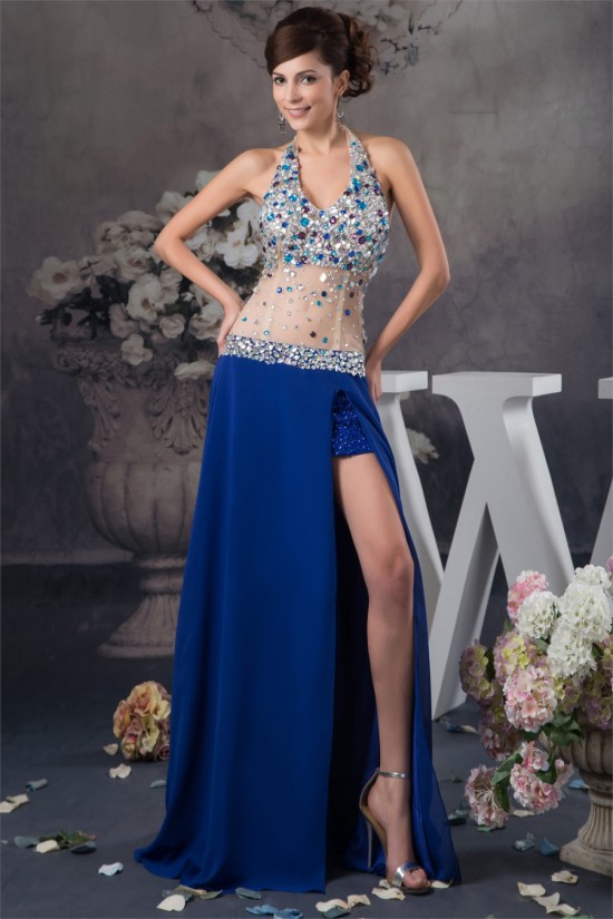 A-Line Halter Beaded Split Side Sleeveless Prom/Formal Evening Dresses 02020496 A-Line Halter Beaded Split Side Sleeveless Prom/Formal Evening Dresses 02020496