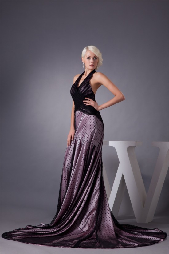 Halter Mermaid/Trumpet Satin Fine Netting Prom/Formal Evening Dresses 02020529 Halter Mermaid/Trumpet Satin Fine Netting Prom/Formal Evening Dresses 02020529
