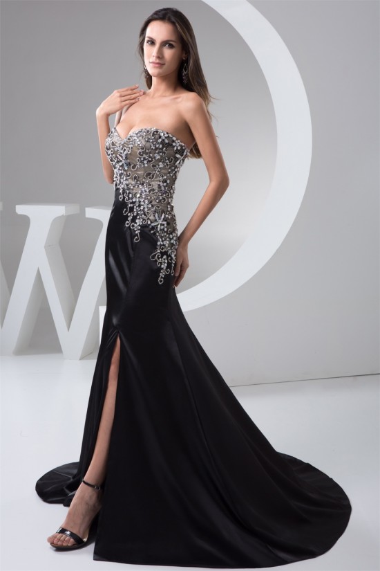 A-Line Sweetheart Brush Sweep Train Long Black Prom/Formal Evening Dresses 02020549 A-Line Sweetheart Brush Sweep Train Long Black Prom/Formal Evening Dresses 02020549