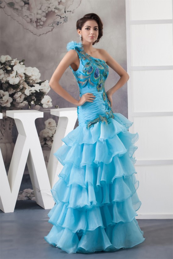 Satin Tiered Princess One-Shoulder Sleeveless Prom/Formal Evening Dresses 02020554