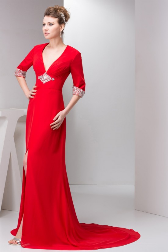 Sheath/Column Half Elbow Length V-Neck Prom/Formal Evening Dresses 02020559 Sheath/Column Half Elbow Length V-Neck Prom/Formal Evening Dresses 02020559