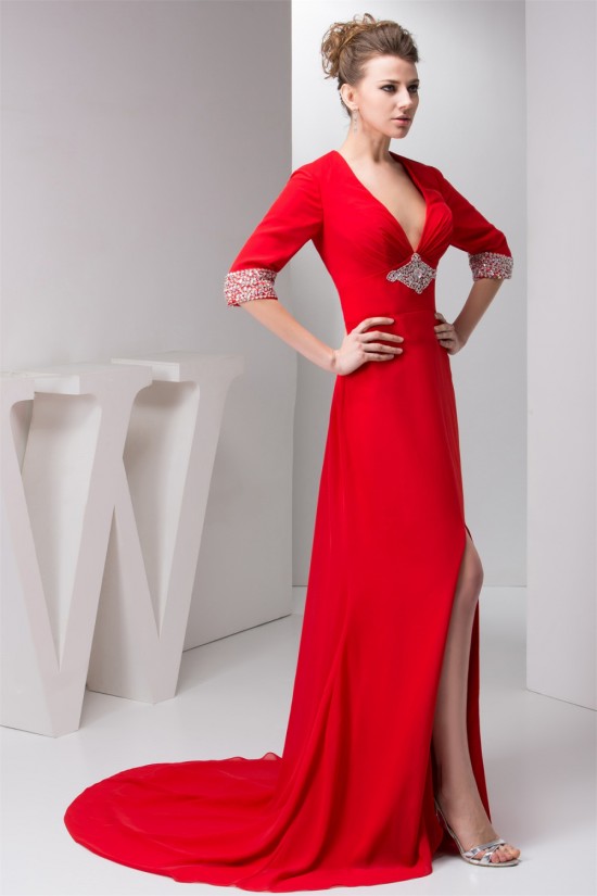 Sheath/Column Half Elbow Length V-Neck Prom/Formal Evening Dresses 02020559 Sheath/Column Half Elbow Length V-Neck Prom/Formal Evening Dresses 02020559