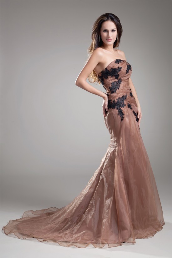 Mermaid/Trumpet Beading Strapless Satin Organza Prom/Formal Evening Dresses 02020680 Mermaid/Trumpet Beading Strapless Satin Organza Prom/Formal Evening Dresses 02020680