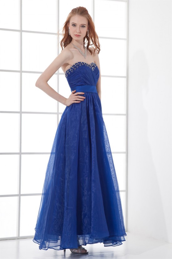 Beading Sweetheart Ankle-Length A-Line Satin Organza Prom/Formal Evening Dresses 02020683