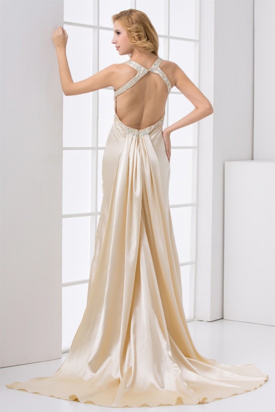 Elastic Woven Satin Sleeveless Halter Sheath/Column Prom/Formal Evening Dresses 02020726 Elastic Woven Satin Sleeveless Halter Sheath/Column Prom/Formal Evening Dresses 02020726