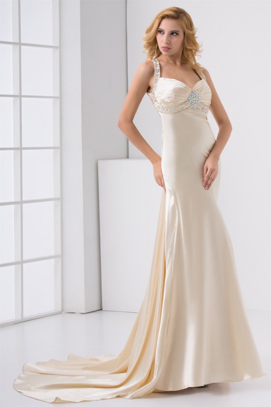 Elastic Woven Satin Sleeveless Halter Sheath/Column Prom/Formal Evening Dresses 02020726 Elastic Woven Satin Sleeveless Halter Sheath/Column Prom/Formal Evening Dresses 02020726