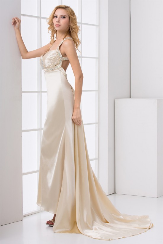 Elastic Woven Satin Sleeveless Halter Sheath/Column Prom/Formal Evening Dresses 02020726 Elastic Woven Satin Sleeveless Halter Sheath/Column Prom/Formal Evening Dresses 02020726