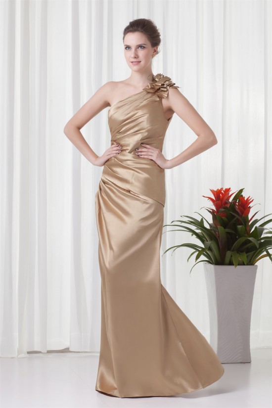 Floor-Length Elastic Woven Satin One-Shoulder Prom/Formal Evening Bridesmaid Dresses 02020744
