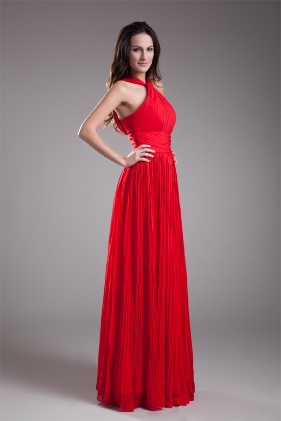Floor-Length Pleats Sleeveless Halter Sheath/Column Prom/Formal Evening Dresses 02020748