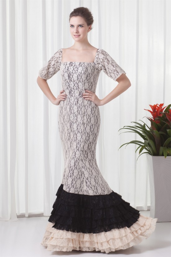 Mermaid/Trumpet Floor-Length Satin Lace Prom/Formal Evening Dresses 02020775
