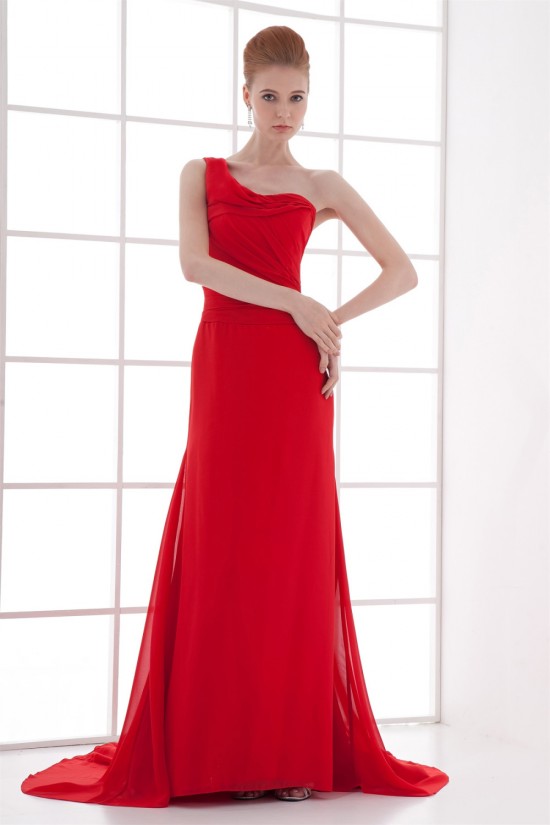 One-Shoulder Court Train Pleats Sheath/Column Prom/Formal Evening Dresses 02020785 One-Shoulder Court Train Pleats Sheath/Column Prom/Formal Evening Dresses 02020785