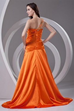 One-Shoulder Elastic Woven Satin Pleats Prom/Formal Evening Dresses 02020786